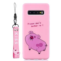 Pink Cute Pig Soft Kiss Candy Hand Strap Silicone Case for Samsung Galaxy S10 (6.1 inch)