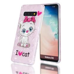 I Love Cat Shell Pattern Clear Bumper Glossy Rubber Silicone Phone Case for Samsung Galaxy S10 (6.1 inch)