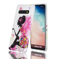 Flower Butterfly Girl Shell Pattern Clear Bumper Glossy Rubber Silicone Phone Case for Samsung Galaxy S10 (6.1 inch)