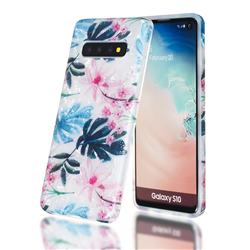 Flowers and Leaves Shell Pattern Clear Bumper Glossy Rubber Silicone Phone Case for Samsung Galaxy S10 (6.1 inch)