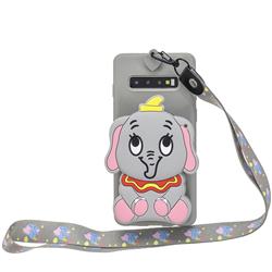 Gray Elephant Neck Lanyard Zipper Wallet Silicone Case for Samsung Galaxy S10 (6.1 inch)