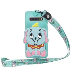 Blue Elephant Neck Lanyard Zipper Wallet Silicone Case for Samsung Galaxy S10 (6.1 inch)