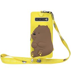Yellow Bear Neck Lanyard Zipper Wallet Silicone Case for Samsung Galaxy S10 (6.1 inch)