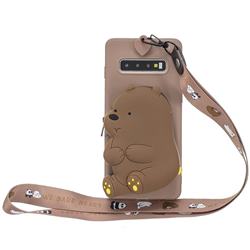 Brown Bear Neck Lanyard Zipper Wallet Silicone Case for Samsung Galaxy S10 (6.1 inch)