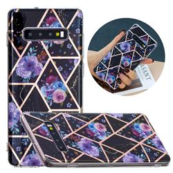 Black Flower Painted Marble Electroplating Protective Case for Samsung Galaxy S10 (6.1 inch)