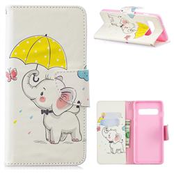 Umbrella Elephant Leather Wallet Case for Samsung Galaxy S10 (6.1 inch)