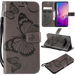 Embossing 3D Butterfly Leather Wallet Case for Samsung Galaxy S10 (6.1 inch) - Gray
