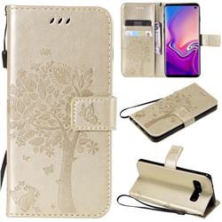 Embossing Butterfly Tree Leather Wallet Case for Samsung Galaxy S10 (6.1 inch) - Champagne