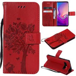 Embossing Butterfly Tree Leather Wallet Case for Samsung Galaxy S10 (6.1 inch) - Red