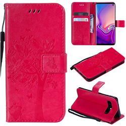 Embossing Butterfly Tree Leather Wallet Case for Samsung Galaxy S10 (6.1 inch) - Rose