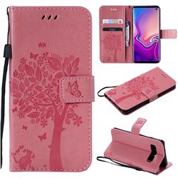 Embossing Butterfly Tree Leather Wallet Case for Samsung Galaxy S10 (6.1 inch) - Pink