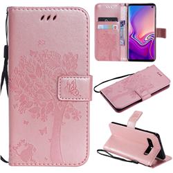 Embossing Butterfly Tree Leather Wallet Case for Samsung Galaxy S10 (6.1 inch) - Rose Pink