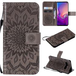Embossing Sunflower Leather Wallet Case for Samsung Galaxy S10 (6.1 inch) - Gray