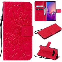 Embossing Sunflower Leather Wallet Case for Samsung Galaxy S10 (6.1 inch) - Red