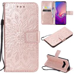 Embossing Sunflower Leather Wallet Case for Samsung Galaxy S10 (6.1 inch) - Rose Gold