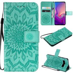 Embossing Sunflower Leather Wallet Case for Samsung Galaxy S10 (6.1 inch) - Green