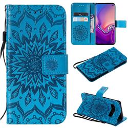 Embossing Sunflower Leather Wallet Case for Samsung Galaxy S10 (6.1 inch) - Blue