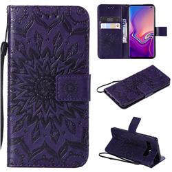 Embossing Sunflower Leather Wallet Case for Samsung Galaxy S10 (6.1 inch) - Purple