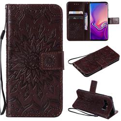 Embossing Sunflower Leather Wallet Case for Samsung Galaxy S10 (6.1 inch) - Brown