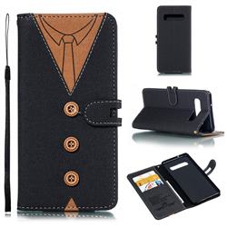 Mens Button Clothing Style Leather Wallet Phone Case for Samsung Galaxy S10 (6.1 inch) - Black