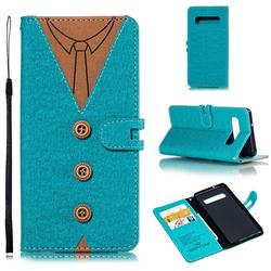 Mens Button Clothing Style Leather Wallet Phone Case for Samsung Galaxy S10 (6.1 inch) - Green