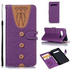 Ladies Bow Clothes Pattern Leather Wallet Phone Case for Samsung Galaxy S10 (6.1 inch) - Purple