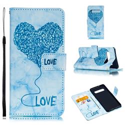 Marble Heart PU Leather Wallet Phone Case for Samsung Galaxy S10 (6.1 inch) - Blue