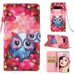 Flower Owl 3D Painted Leather Wallet Case for Samsung Galaxy S10 (6.1 inch)