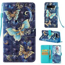 Three Butterflies 3D Painted Leather Wallet Case for Samsung Galaxy S10 (6.1 inch)