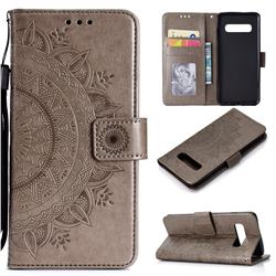Intricate Embossing Datura Leather Wallet Case for Samsung Galaxy S10 (6.1 inch) - Gray