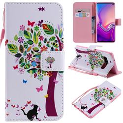 Cat and Tree PU Leather Wallet Case for Samsung Galaxy S10 (6.1 inch)
