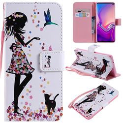 Petals and Cats PU Leather Wallet Case for Samsung Galaxy S10 (6.1 inch)