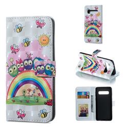 Rainbow Owl Family 3D Painted Leather Phone Wallet Case for Samsung Galaxy S10 (6.1 inch)