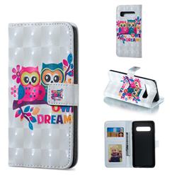 Couple Owl 3D Painted Leather Phone Wallet Case for Samsung Galaxy S10 (6.1 inch)