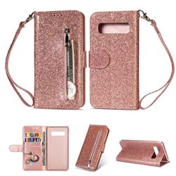 Glitter Shine Leather Zipper Wallet Phone Case for Samsung Galaxy S10 (6.1 inch) - Pink