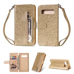 Glitter Shine Leather Zipper Wallet Phone Case for Samsung Galaxy S10 (6.1 inch) - Gold
