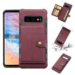 Brush Multi-function Leather Phone Case for Samsung Galaxy S10 (6.1 inch) - Wine Red