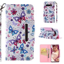 Colored Butterfly Big Metal Buckle PU Leather Wallet Phone Case for Samsung Galaxy S10 (6.1 inch)
