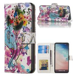 Flower Elephant 3D Relief Oil PU Leather Wallet Case for Samsung Galaxy S10 (6.1 inch)