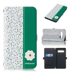 Magnolia Endeavour Florid Pearl Flower Pendant Metal Strap PU Leather Wallet Case for Samsung Galaxy S10 (6.1 inch)