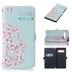 Cherry Blossoms Endeavour Florid Pearl Flower Pendant Metal Strap PU Leather Wallet Case for Samsung Galaxy S10 (6.1 inch)