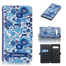 Blue-and-White Endeavour Florid Pearl Flower Pendant Metal Strap PU Leather Wallet Case for Samsung Galaxy S10 (6.1 inch)