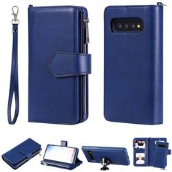 Retro Luxury Multifunction Zipper Leather Phone Wallet for Samsung Galaxy S10 (6.1 inch) - Blue