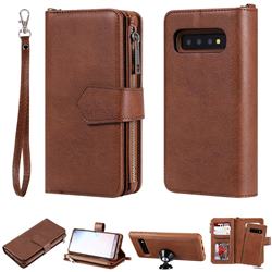 Retro Luxury Multifunction Zipper Leather Phone Wallet for Samsung Galaxy S10 (6.1 inch) - Brown