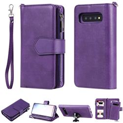 Retro Luxury Multifunction Zipper Leather Phone Wallet for Samsung Galaxy S10 (6.1 inch) - Purple