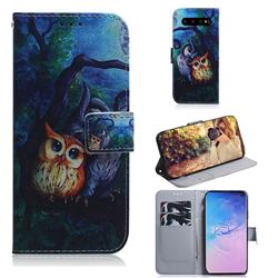 Oil Painting Owl PU Leather Wallet Case for Samsung Galaxy S10 (6.1 inch)