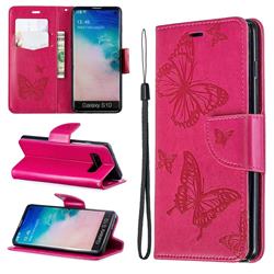 Embossing Double Butterfly Leather Wallet Case for Samsung Galaxy S10 (6.1 inch) - Red