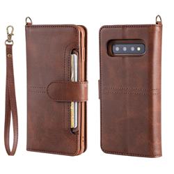 Retro Multi-functional Detachable Leather Wallet Phone Case for Samsung Galaxy S10 (6.1 inch) - Coffee