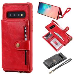 Retro Aristocratic Demeanor Anti-fall Leather Phone Back Cover for Samsung Galaxy S10 (6.1 inch) - Red