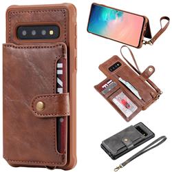 Retro Aristocratic Demeanor Anti-fall Leather Phone Back Cover for Samsung Galaxy S10 (6.1 inch) - Coffee